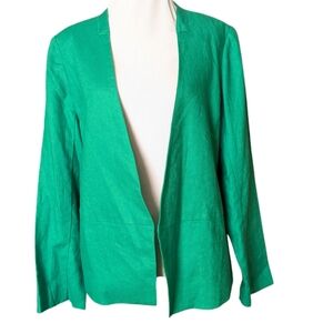 Neiman Marcus Linen Blazer Large Green Open Back Slit Modern Jacket Light Solid